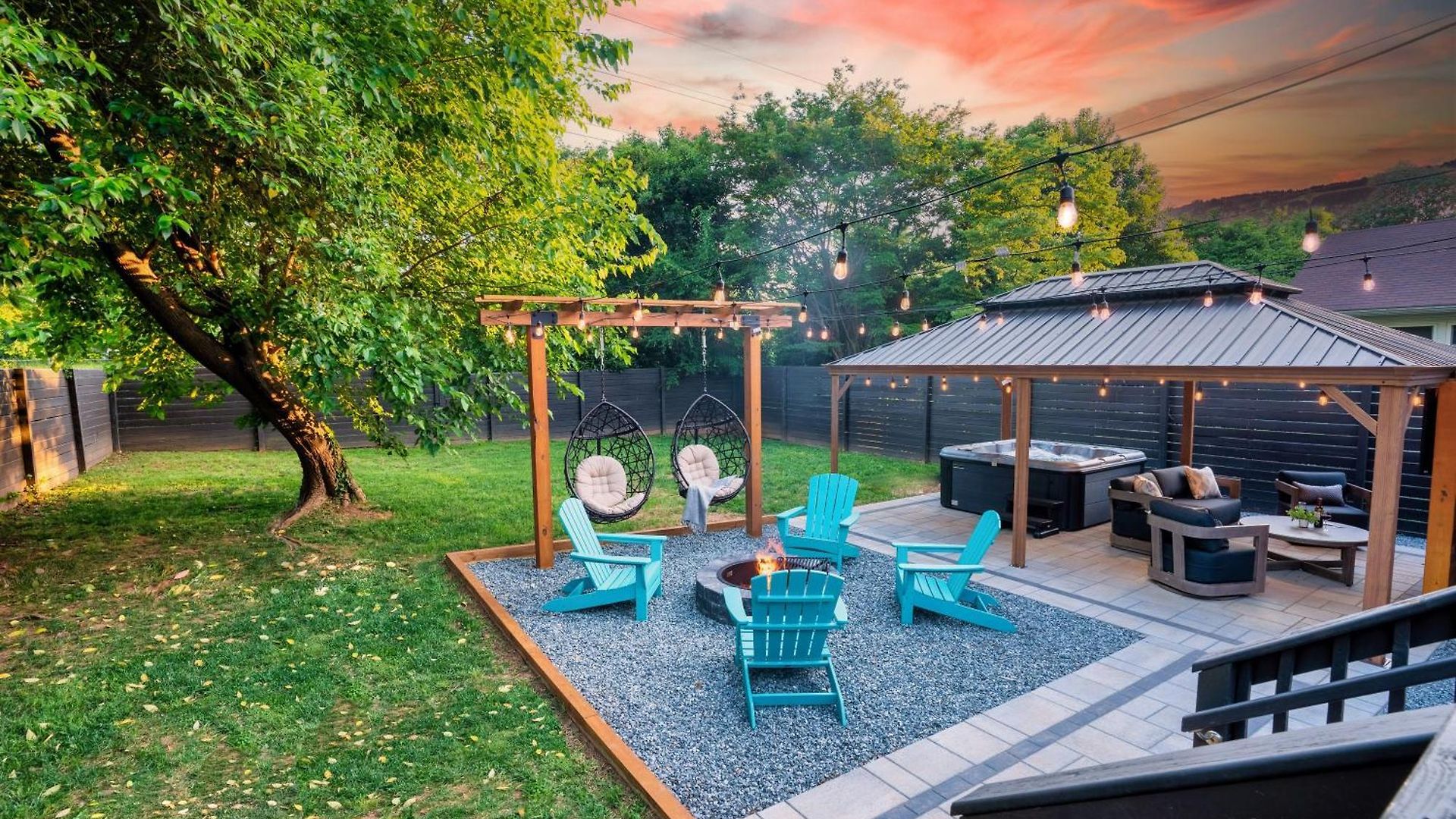 Uptown Oasis, Hot Tub, Swing Chairs, Fire Pit, Gazebo *