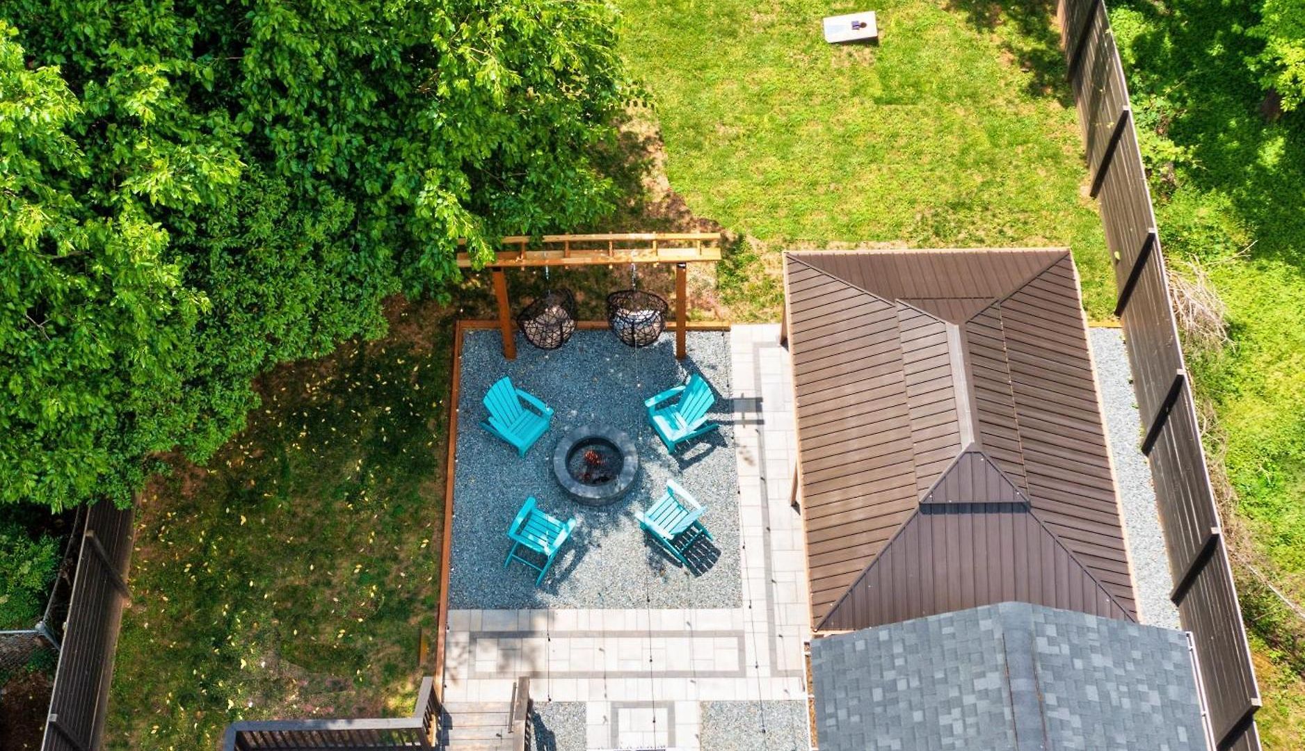 Uptown Oasis, Hot Tub, Swing Chairs, Fire Pit, Gazebo