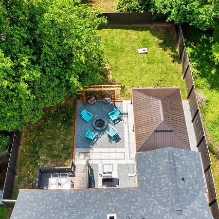Uptown Oasis, Hot Tub, Swing Chairs, Fire Pit, Gazebo